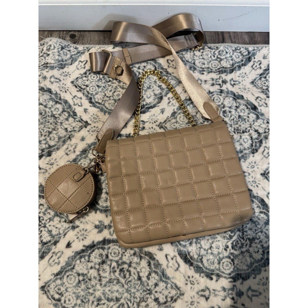 Mali And Lili Quilted Vegan Leather Handbag Taupe Excellent Condition